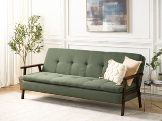 Sofa Bed Green Fabric wirh Dark Wood Armrests Upholstered 3 Seater Click Clack Bed Wooden Frame Beliani - Sofa In Store