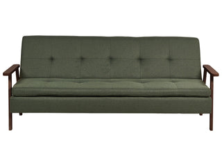 Sofa Bed Green Fabric wirh Dark Wood Armrests Upholstered 3 Seater Click Clack Bed Wooden Frame Beliani - Sofa In Store
