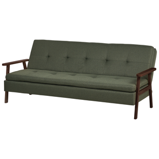 Sofa Bed Green Fabric wirh Dark Wood Armrests Upholstered 3 Seater Click Clack Bed Wooden Frame Beliani - Sofa In Store