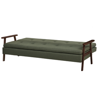 Sofa Bed Green Fabric wirh Dark Wood Armrests Upholstered 3 Seater Click Clack Bed Wooden Frame Beliani - Sofa In Store