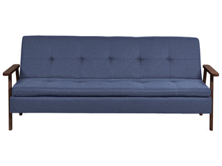 Sofa Bed Blue Fabric wirh Dark Wood Armrests Upholstered 3 Seater Click Clack Bed Wooden Frame Beliani - Sofa In Store