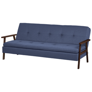 Sofa Bed Blue Fabric wirh Dark Wood Armrests Upholstered 3 Seater Click Clack Bed Wooden Frame Beliani - Sofa In Store