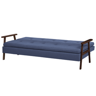 Sofa Bed Blue Fabric wirh Dark Wood Armrests Upholstered 3 Seater Click Clack Bed Wooden Frame Beliani - Sofa In Store