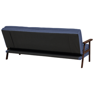 Sofa Bed Blue Fabric wirh Dark Wood Armrests Upholstered 3 Seater Click Clack Bed Wooden Frame Beliani - Sofa In Store