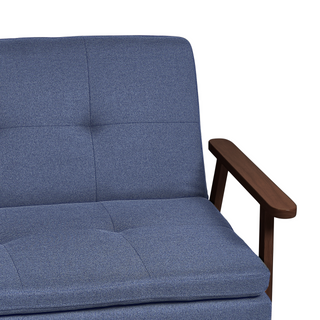 Sofa Bed Blue Fabric wirh Dark Wood Armrests Upholstered 3 Seater Click Clack Bed Wooden Frame Beliani - Sofa In Store