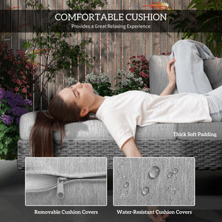 Outsunny 5-Seater Rattan Wicker Sofa Set Furniture Patio Tea Table Set with Cushions, Light Grey - Sofa In Store