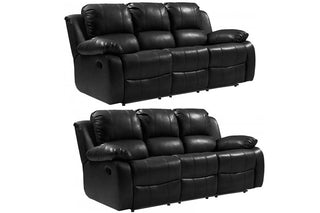 Valencia Black Leather Recliner 3+3 Seater Sofa Set - Sofa In Store