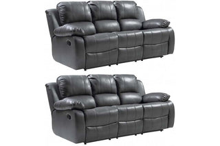 Valencia 3+3 Seater Grey Leather Recliner Sofa Set - Sofa In Store