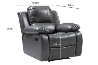 Valencia Grey Leather Recliner Armchair 1 Seater - Stylish Comfort - Sofa In Store