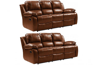 Valencia Tan Leather 3+3 Seater Recliner Sofa Set - Stylish Comfort - Sofa In Store