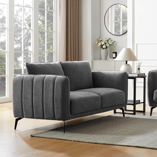 Valtesse Grey Fabric 2 Seater Sofa with Black Legs Modern Compact Design - Sofa In Store