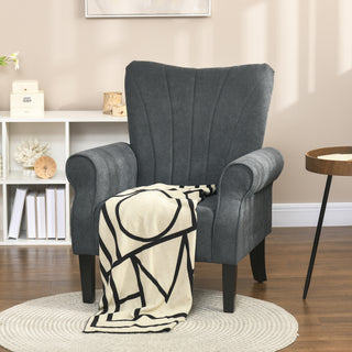 HOMCOM Upholstered Accent Chair with High Back, Rolled Arms and Wood Legs, Soft Thick Padded Armchair, Grey - Sofa In Store