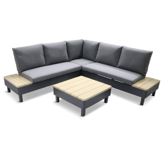Vega Aluminium Garden Lounge Sofa Set With Coffee Table In Oak Grey - Sofa In Store
