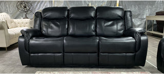 Black Leather Reclining 3 Seater Sofa | With Cup Holders | Durable Frame - Sofa In Store
