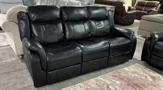 Black Leather Reclining 3 Seater Sofa | With Cup Holders | Durable Frame - Sofa In Store