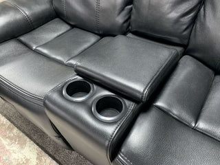 Black Leather Reclining 3 Seater Sofa | With Cup Holders | Durable Frame - Sofa In Store