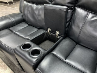 Black Leather Reclining 3 Seater Sofa | With Cup Holders | Durable Frame - Sofa In Store