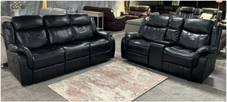 Black Leather Reclining 3 Seater Sofa | With Cup Holders | Durable Frame - Sofa In Store