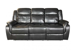 Black Leather Reclining 3 Seater Sofa | With Cup Holders | Durable Frame - Sofa In Store