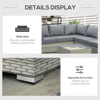 Outsunny 5-Seater Patio PE Rattan Corner Sofa Set, Outdoor Wicker Sectional Conversation Aluminum Frame Furniture Set w/ Padded Cushion, Tea Table with Ice Bucket, Light Grey - Sofa In Store