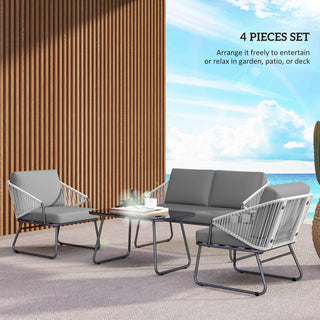 Outsunny Four-Piece Rattan Strong Panel Outdoor Sofa Set - Grey - Sofa In Store