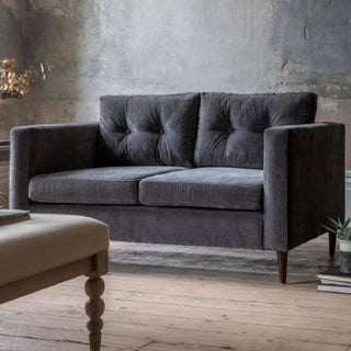 Wantagh Velvet 2 Seater Sofa With Oak Legs In Charcoal - Sofa In Store