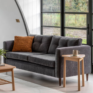 Wantagh Velvet 3 Seater Sofa With Oak Legs In Charcoal - Sofa In Store