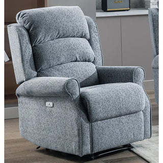 Warth Electric Fabric Recliner 1 Seater Sofa In Steel Blue - Sofa In Store