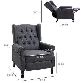 HOMCOM Recliner Armchair, Vintage Reclining Chair with Nail Head Trim, Wingback Chair with Button Tufted Back and Footrest, for Living Room, Dark Grey - Sofa In Store