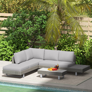 Outsunny 5-Seater Rattan Wicker Sofa Set Furniture Patio Tea Table Set with Cushions, Light Grey - Sofa In Store
