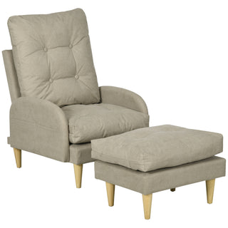 HOMCOM Upholstered Recliner Armchair with Footstool Set, Modern Button Tufted Accent Chair with Adjustable Backrest, Cushions, Wood Legs and Side Pockets for Living Room, Bedroom, Home Study, Beige - Sofa In Store
