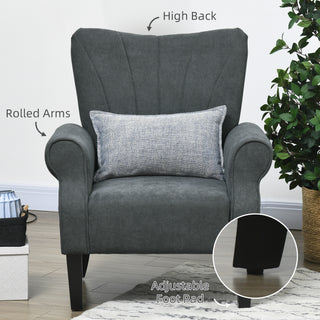 HOMCOM Upholstered Accent Chair with High Back, Rolled Arms and Wood Legs, Soft Thick Padded Armchair, Grey - Sofa In Store
