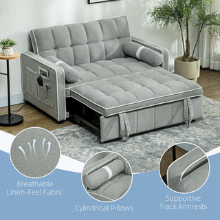 HOMCOM Two-Seater Linen-Look Sofa Bed - Light Grey - Sofa In Store
