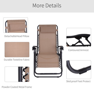 Outsunny Zero Gravity Chair Metal Frame Texteline Armchair Outdoor Folding and Reclining Sun Lounger with Head Pillow for Patio Decking Gardens Camping, Beige - Sofa In Store