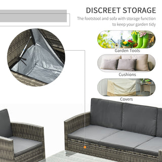 Outsunny Rattan Garden Furniture Outdoor Patio 5 Piece Wicker Weave Sofa Set with Storage,  Cushioned, 3-Seater Sofa + 2 Single Chairs + Foot Stool + Coffee Table - Sofa In Store