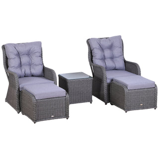 Outsunny 5PCS Deluxe Garden Rattan Furniture Sofa Chair & Stool Table Set  Patio Wicker Weave Furniture Set Aluminium Frame Fully-assembly - Grey - Sofa In Store