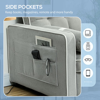 HOMCOM Two-Seater Linen-Look Sofa Bed - Light Grey - Sofa In Store