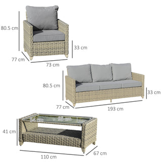 Outsunny 4 Pieces Patio Wicker Sofa Set, Outdoor PE Rattan Sectional Conversation Aluminium Frame Furniture Set w/ Padded Cushion & 2-Tier Tea Table, Brown - Sofa In Store